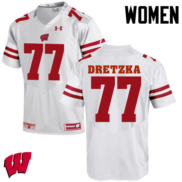 Women Wisconsin Badgers #77 Ian Dretzka College Football Jerseys-White